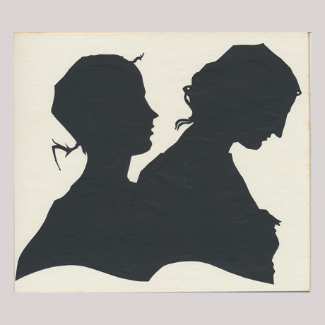 
        Front of silhouette, with two women looking right.